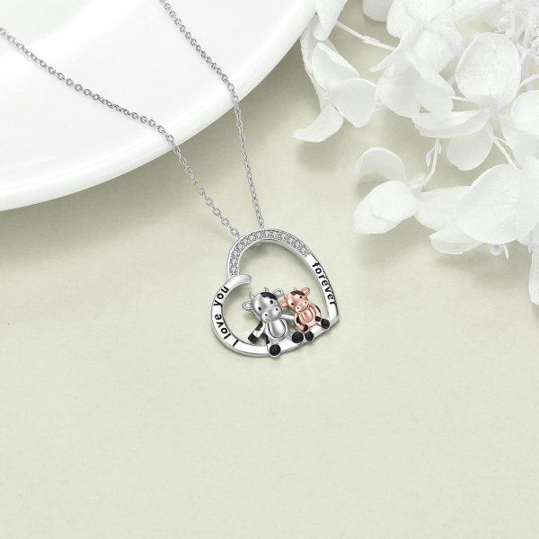 Sterling Silver Cow Crystal Pendant Necklace-10