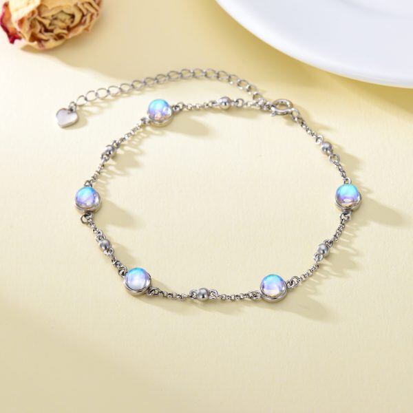 Sterling Silver Moonstone Ankle Bracelets-3