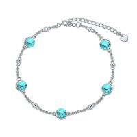 wholesale Silver Austrian Crystal Planet Galaxy Ankle Bracelet for Women Gift for Daughter Sister Wife Girlfriend Turquoise - Rhodium Plated- Rhodium Plated