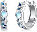 wholesale 925 Sterling Silver Blue Gradient Drop Glaze Leaves Design Moonstone Huggie Earrings (15mm)-0-0