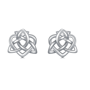 Sterling Silver Celtic Knot Heart Stud Earrings-0