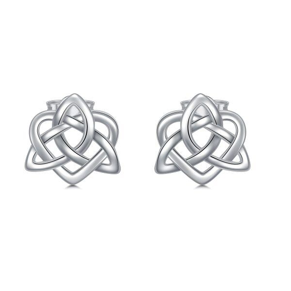 Sterling Silver Celtic Knot Heart Stud Earrings-1