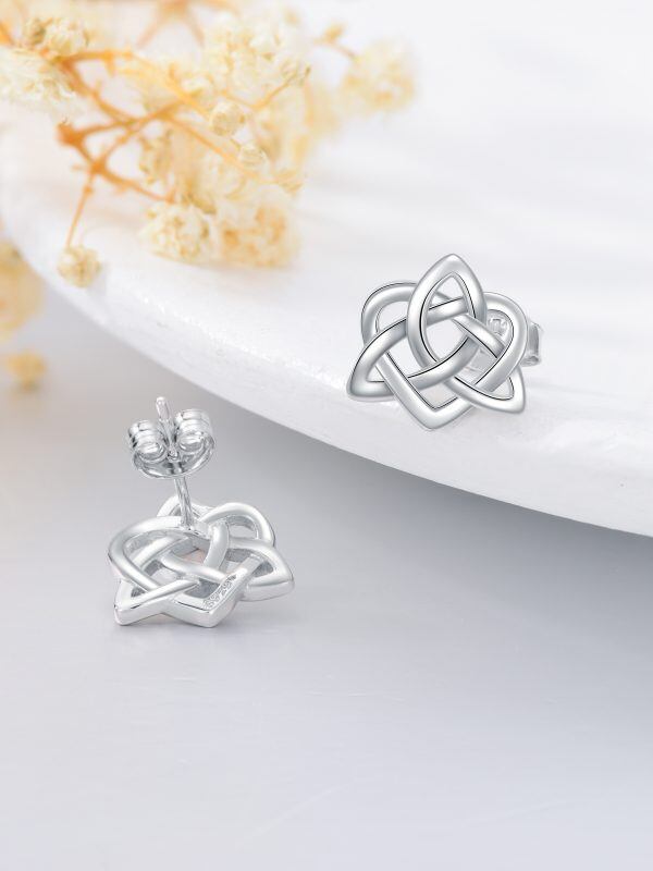 Sterling Silver Celtic Knot Heart Stud Earrings-2