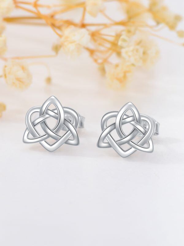 Sterling Silver Celtic Knot Heart Stud Earrings-3