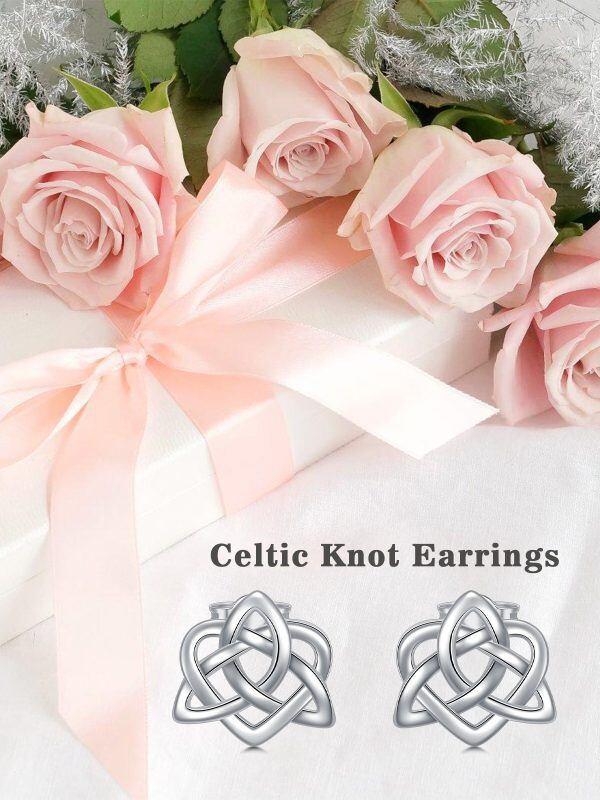 Sterling Silver Celtic Knot Heart Stud Earrings-5