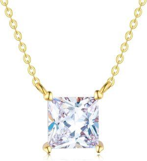 14K Gold Square Moissanite 1CT Pendant Necklace-0