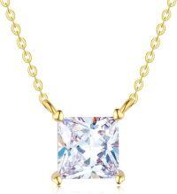 wholesale 14K Gold Square Cut Moissanite Pendant Chain Necklaces for Women- Gold Plated