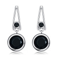 wholesale 925 Sterling Silver Black Onyx Round Leverback Dangle Earrings Gift for Her-0-0