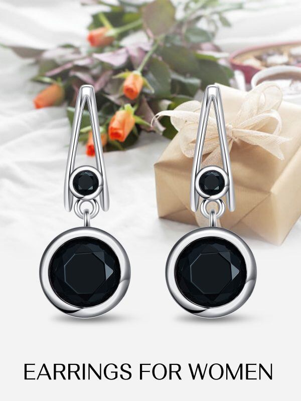 Sterling Silver Black Cubic Zirconia Stud Earrings-1