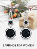 wholesale 925 Sterling Silver Black Onyx Round Leverback Dangle Earrings Gift for Her-0-1