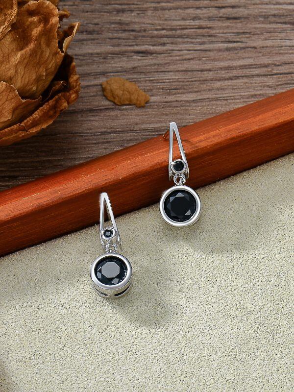 Sterling Silver Black Cubic Zirconia Stud Earrings-4