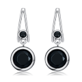 wholesale 925 Sterling Silver Black Onyx Round Leverback Dangle Earrings Gift for Her-0-6