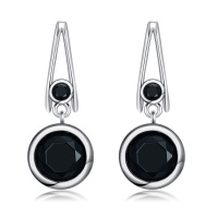 wholesale 925 Sterling Silver Black Onyx Round Leverback Dangle Earrings Gift for Her- Rhodium Plated