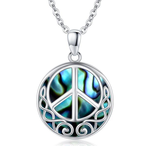 Sterling Silver Abalone Shell Peace Sign Pendant Necklace-0