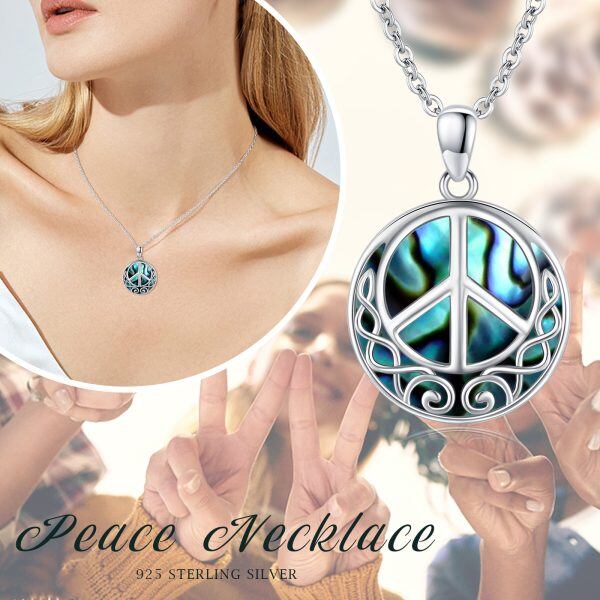 Sterling Silver Abalone Shell Peace Sign Pendant Necklace-7