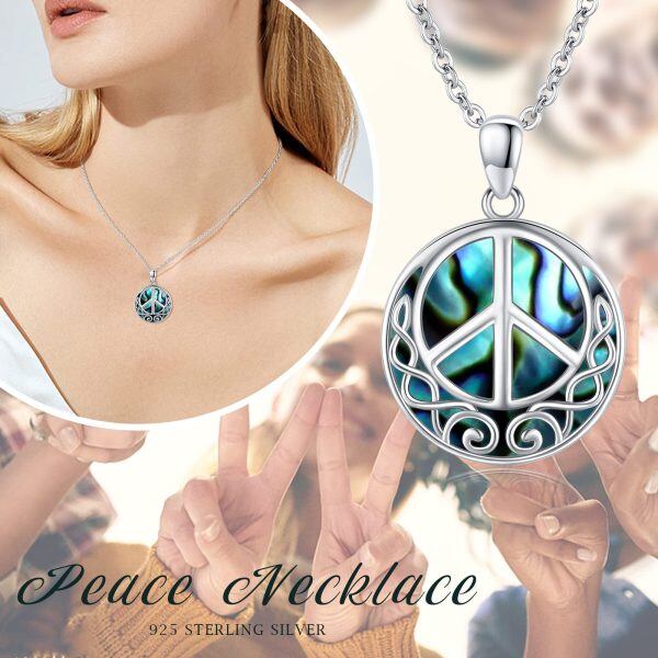 Sterling Silver Abalone Shell Peace Sign Pendant Necklace-12