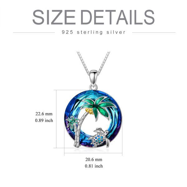 Sterling Silver Sea Turtle Coconut Tree Crystal Pendant Necklace-1