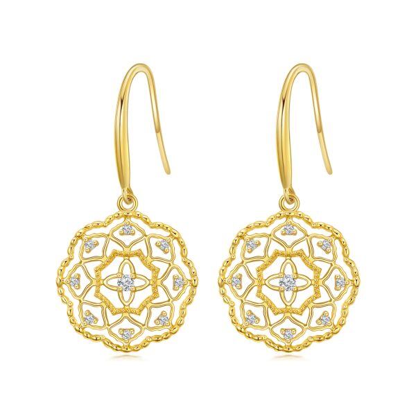 14K Gold Blossom Flower Dangle and Drop Earrings-0