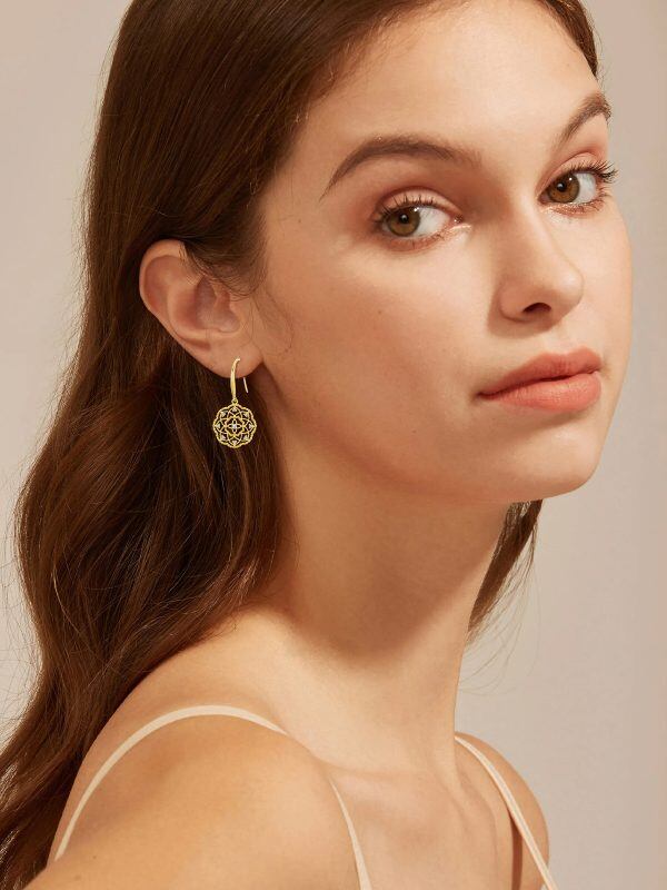 14K Gold Blossom Flower Dangle and Drop Earrings-2