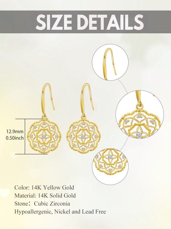 14K Gold Blossom Flower Dangle and Drop Earrings-3