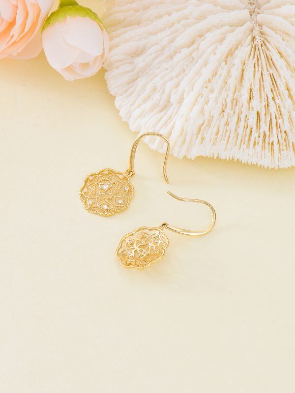 14K Gold Blossom Flower Dangle and Drop Earrings-4