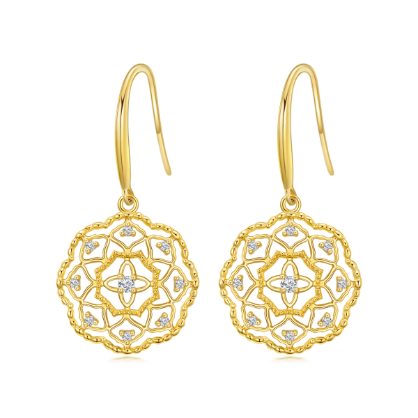 14K Gold Blossom Flower Dangle and Drop Earrings-5