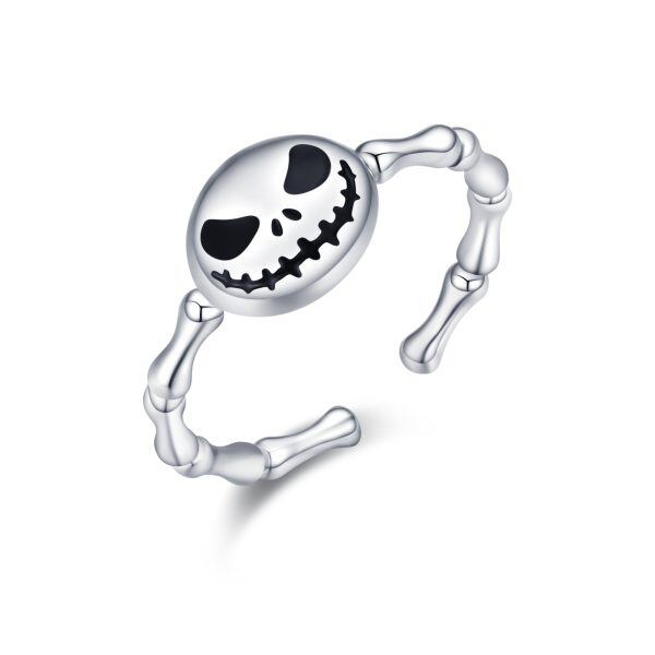 Sterling Silver Halloween Skull Adjustable Rings-0