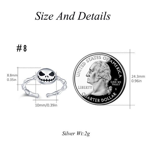 Sterling Silver Halloween Skull Adjustable Rings-1