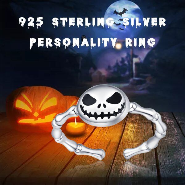 Sterling Silver Halloween Skull Adjustable Rings-5