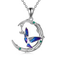 wholesale 925 Sterling Silver Moon & Hummingbird Pendant with Green Austrian Crystal Necklaces for Women Gifts-0-0