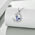 wholesale 925 Sterling Silver Moon & Hummingbird Pendant with Green Austrian Crystal Necklaces for Women Gifts-0-3