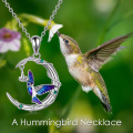 wholesale 925 Sterling Silver Moon & Hummingbird Pendant with Green Austrian Crystal Necklaces for Women Gifts-0-5