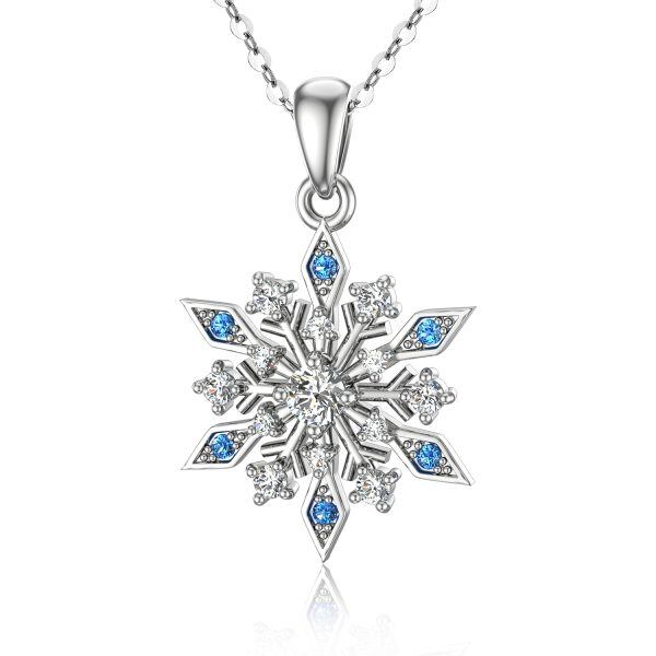 14K Solid White Gold Snowflake Pendant Necklace-0