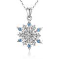 wholesale 14K Solid White Gold Snowflake Necklace for Women Dainty Pendant Necklace Blue Cubic Zirconia 18-0-0
