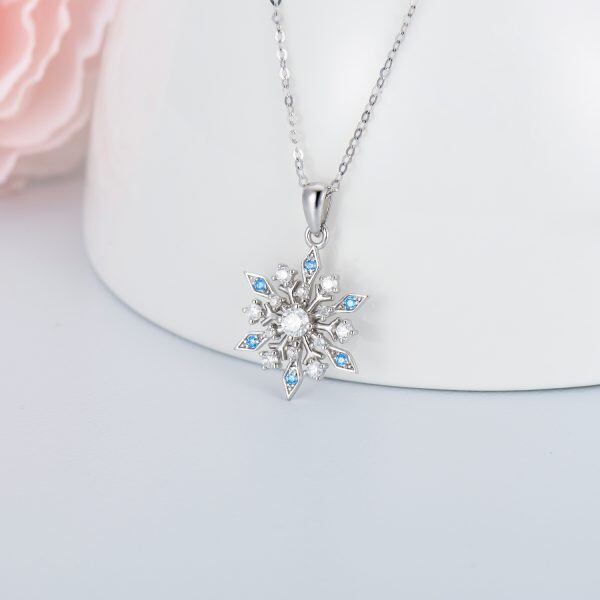 14K Solid White Gold Snowflake Pendant Necklace-3