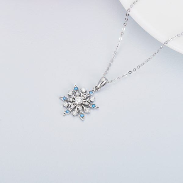 14K Solid White Gold Snowflake Pendant Necklace-4