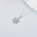 wholesale 14K Solid White Gold Snowflake Necklace for Women Dainty Pendant Necklace Blue Cubic Zirconia 18-0-4