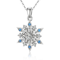wholesale 14K Solid White Gold Snowflake Necklace for Women Dainty Pendant Necklace Blue Cubic Zirconia 18- White Gold Rhodium Plated