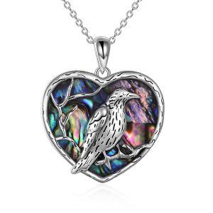 Sterling Silver Abalone Shell Raven Pendant Necklace-0