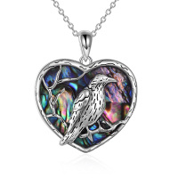 wholesale 925 Sterling Silver Heart-Shaped Abalone Shell Raven Pendant Necklaces Triple Moon Goddess Gothic Jewelry for Women and Men- Oxidized/Oxidised