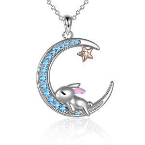 Sterling Silver Rabbit Moon Pendant Necklace-0