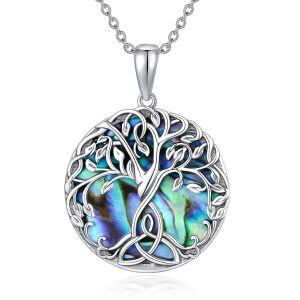 Sterling Silver Celtic Knot Tree of Life Urn Necklace with Abalone Shell-0