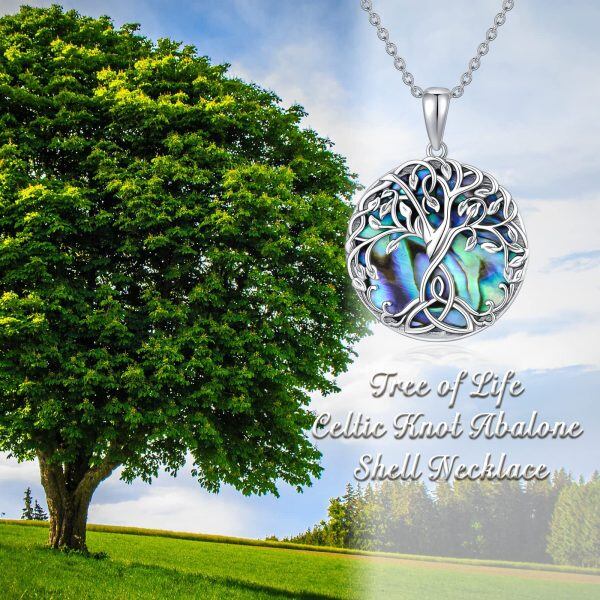 Sterling Silver Celtic Knot Tree of Life Urn Necklace with Abalone Shell-5