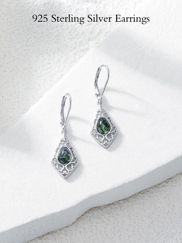 Sterling Silver Moss Agate Dangle and Drop Earrings-5