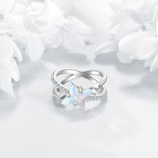 Sterling Silver Opal Star Unique Rings-4