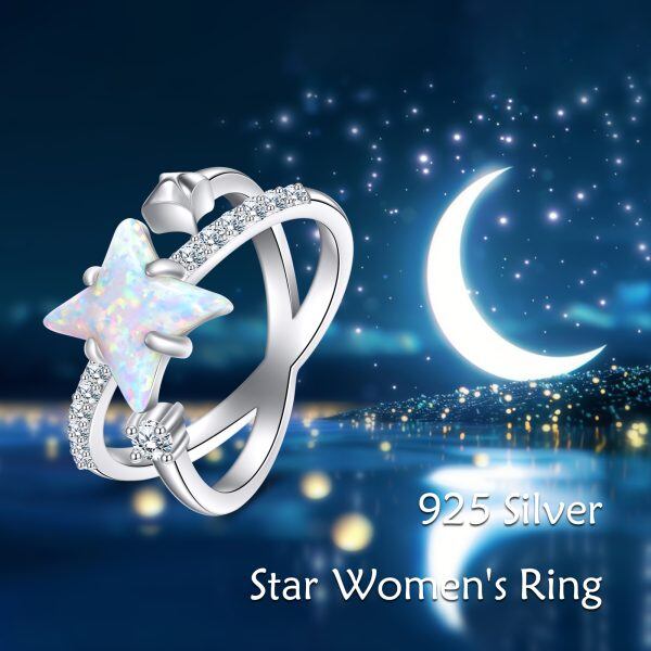 Sterling Silver Opal Star Unique Rings-6