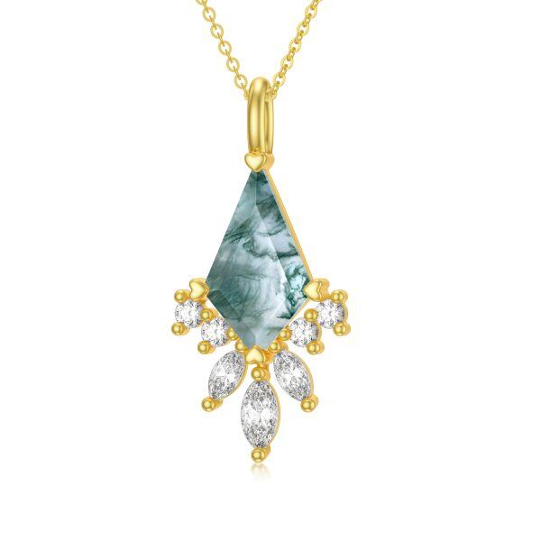 Sterling Silver with Gold Plated Moss Agate Pendant Necklace-0