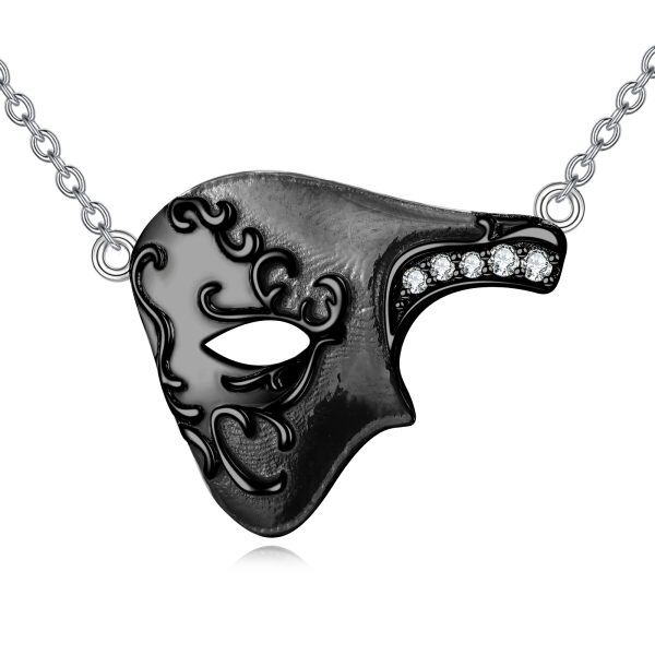 Sterling Silver Phantom of The Opera Mask Pendant Necklace-0