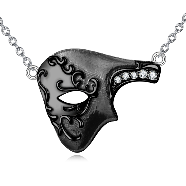 Sterling Silver Phantom of The Opera Mask Pendant Necklace-1