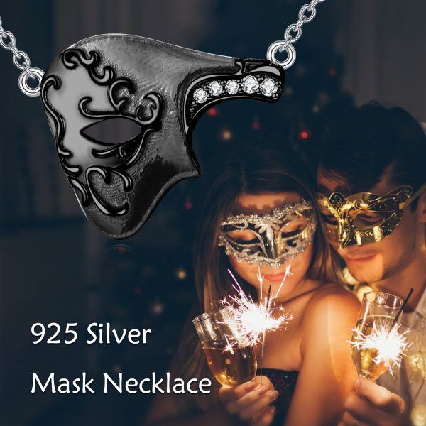 Sterling Silver Phantom of The Opera Mask Pendant Necklace-5